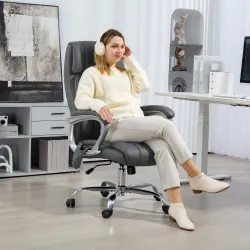 Silla de Oficina con Masaje Calor Lumbar Altura Ajustable e Inclinación Tapizada en Cuero Sintético 66x72x113-12... - Ogal.Es