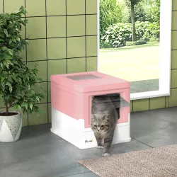 Arenero Cubierto para Gatos Desmontable con Entrada Frontal y Salida Superior con Pala 47,5x35,5x36,7 cm Rosa y ... - Ogal.Es