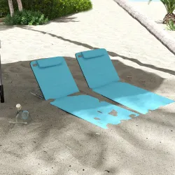 Conjunto de 2 Esterillas con Respaldo Reclinable en 5 Niveles Reposacabezas y Bolsa de Transporte 134x48x33-43 c... - Ogal.Es