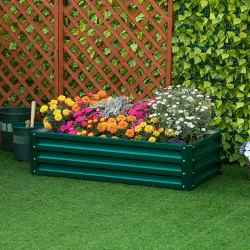 Jardinera Elevada Rectangular de Acero Galvanizado para Cultivar Plantas Flores Hierba 120x60x30,5 cm Verde - Ogal.Es