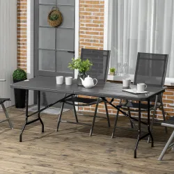 Mesa Plegable de Jardín Rectangular Portátil para 6 Personas de Acero y HDPE 180x75,5x73 cm Gris Oscuro - Ogal.Es
