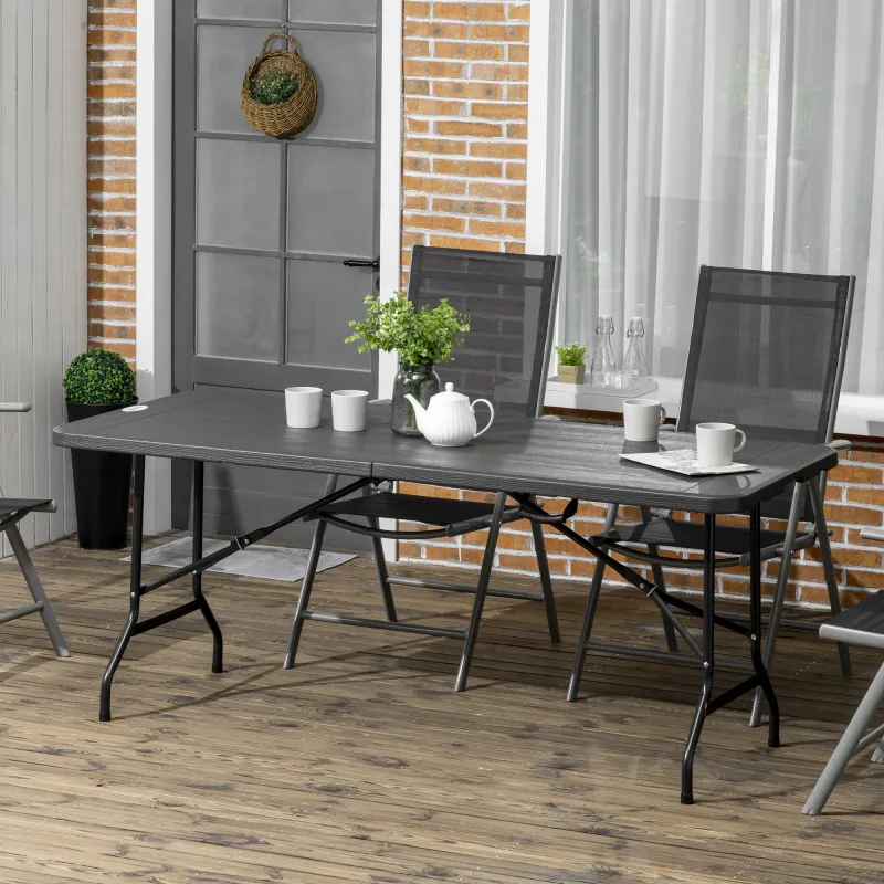 Mesa Plegable de Jardín Rectangular Portátil para 6 Personas de Acero y HDPE 180x75,5x73 cm Gris Oscuro - Ogal.Es