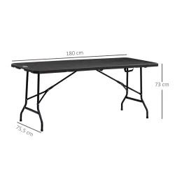 Mesa Plegable de Jardín Rectangular Portátil para 6 Personas de Acero y HDPE 180x75,5x73 cm Gris Oscuro - Ogal.Es