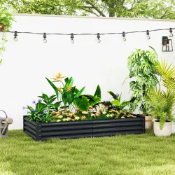 Jardinera Elevada Rectangular de Acero Galvanizado para Cultivar Plantas Flores Hierba 180x90x30 cm Gris Oscuro - Ogal.Es