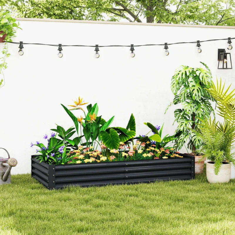 Jardinera Elevada Rectangular de Acero Galvanizado para Cultivar Plantas Flores Hierba 180x90x30 cm Gris Oscuro - Ogal.Es