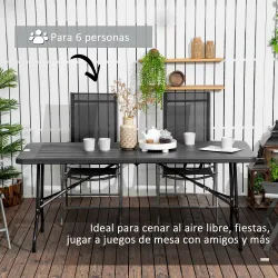 Mesa Plegable de Jardín Rectangular Portátil para 6 Personas de Acero y HDPE 180x75,5x73 cm Gris Oscuro - Ogal.Es