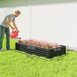 Jardinera Elevada Rectangular de Acero Galvanizado para Cultivar Plantas Flores Hierba 180x90x30 cm Gris Oscuro - Ogal.Es