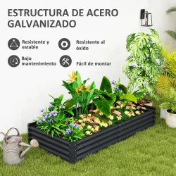 Jardinera Elevada Rectangular de Acero Galvanizado para Cultivar Plantas Flores Hierba 180x90x30 cm Gris Oscuro - Ogal.Es