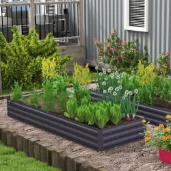 Jardinera Elevada de Acero Galvanizado Rectangular para Exteriores con Fondo Abierto 241x90,5x30 cm Gris - Ogal.Es