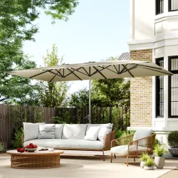 Sombrilla Doble 4,5x2,6 m Sombrilla Terraza Exterior con Manivela Impermeable y Protección UV50+ Crema - Ogal.Es