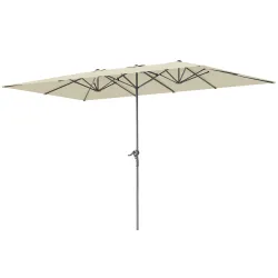 Sombrilla Doble 4,5x2,6 m Sombrilla Terraza Exterior con Manivela Impermeable y Protección UV50+ Crema - Ogal.Es