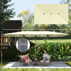 Sombrilla Doble 4,5x2,6 m Sombrilla Terraza Exterior con Manivela Impermeable y Protección UV50+ Crema - Ogal.Es