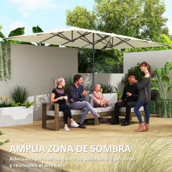 Sombrilla Doble 4,5x2,6 m Sombrilla Terraza Exterior con Manivela Impermeable y Protección UV50+ Crema - Ogal.Es