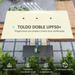 Sombrilla Doble 4,5x2,6 m Sombrilla Terraza Exterior con Manivela Impermeable y Protección UV50+ Crema - Ogal.Es