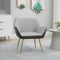 Silla de Cuero Sintético y Terciopelo con Respaldo a Rayas Patas Doradas y Asiento Acolchado para Salón Dormitor... - Ogal.Es
