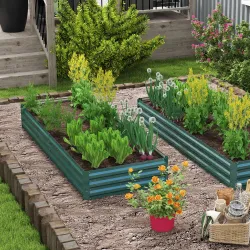 Jardinera Elevada de Acero Galvanizado Rectangular para Exteriores con Fondo Abierto 241x90,5x30 cm Verde - Ogal.Es