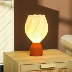 Lámpara de Mesa LED 3D con Diseño de Pétalos Luz Cálida para Mesita de Noche y Escritorio Ø16,5x28 cm Blanco y Teja - Ogal.Es
