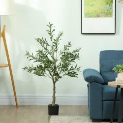 Planta Artificial Decorativa de 120 cm Árbol de Olivo con 450 Hojas y 20 Aceitunas en Maceta para Interior Verde - Ogal.Es