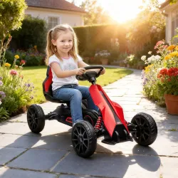 Kart a Pedales para Niños 3-8 Años con Asiento Regulable en 4 Posiciones y Ruedas de EVA 100x58x58,5 cm Rojo - Ogal.Es