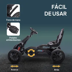 Kart a Pedales para Niños 3-8 Años con Asiento Regulable en 4 Posiciones y Ruedas de EVA 100x58x58,5 cm Negro - Ogal.Es