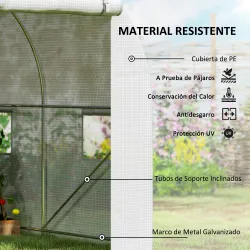 Invernadero de Túnel 500x200x205 cm Invernadero de Jardín con Puerta Enrollable y 8 Ventanas Cubierta PE 140 g/m... - Ogal.Es