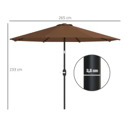 Sombrilla de Jardín Ø265 cm con 32 Luces LED Solares Manivela y Poste de Acero para Patio Terraza Marrón - Ogal.Es