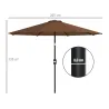 Sombrilla de Jardín Ø265 cm con 32 Luces LED Solares Manivela y Poste de Acero para Patio Terraza Marrón - Ogal.Es