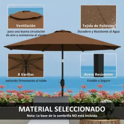 Sombrilla de Jardín Ø265 cm con 32 Luces LED Solares Manivela y Poste de Acero para Patio Terraza Marrón - Ogal.Es