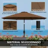 Sombrilla de Jardín Ø265 cm con 32 Luces LED Solares Manivela y Poste de Acero para Patio Terraza Marrón - Ogal.Es