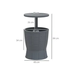 Mesa Nevera para Exterior 41 L 3 en 1 Cool Bar Mesa Auxiliar con Altura Ajustable Cubo de Hielo Tapa Elevable Gris - Ogal.Es