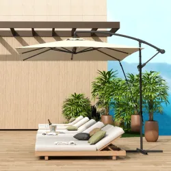 Parasol Excéntrico 247x247 cm con Base Cruzada Manivela Funda Protectora y Toldo Giratorio 360° 247x247x256 cm C... - Ogal.Es