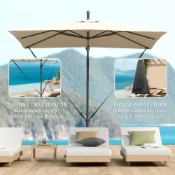 Parasol Excéntrico 247x247 cm con Base Cruzada Manivela Funda Protectora y Toldo Giratorio 360° 247x247x256 cm C... - Ogal.Es