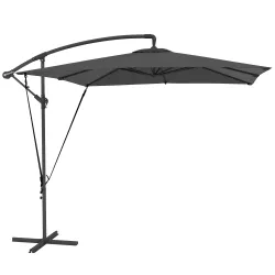 Parasol Excéntrico 247x247 cm con Base Cruzada Manivela Funda Protectora y Toldo Giratorio 360° Gris Oscuro - Ogal.Es