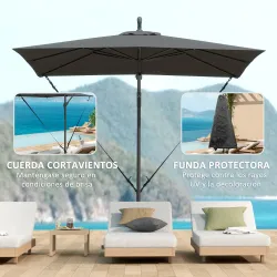 Parasol Excéntrico 247x247 cm con Base Cruzada Manivela Funda Protectora y Toldo Giratorio 360° Gris Oscuro - Ogal.Es