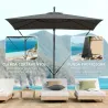 Parasol Excéntrico 247x247 cm con Base Cruzada Manivela Funda Protectora y Toldo Giratorio 360° Gris Oscuro - Ogal.Es