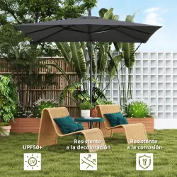 Parasol Excéntrico 247x247 cm con Base Cruzada Manivela Funda Protectora y Toldo Giratorio 360° Gris Oscuro - Ogal.Es