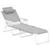 Tumbona Plegable con Respaldo Ajustable Reposacabezas y Estructura de Metal 160x66x98 cm Gris y Blanco - Ogal.Es