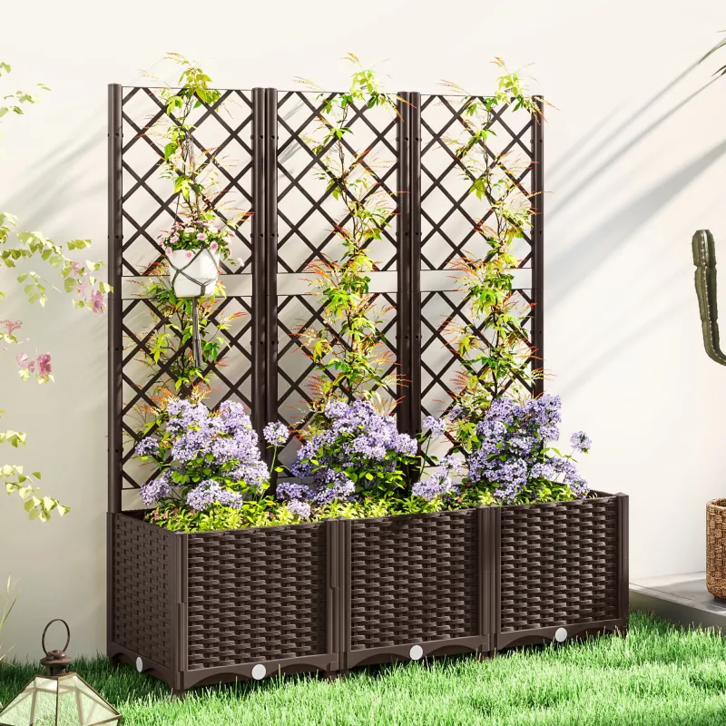Jardinera con Enrejado de Plástico para Plantas Trepadoras con Drenaje y Amplio Espacio de Cultivo 120x40x135 cm... - Ogal.Es