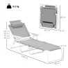 Tumbona Plegable con Respaldo Ajustable Reposacabezas y Estructura de Metal 160x66x98 cm Gris y Blanco - Ogal.Es