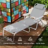 Tumbona Plegable con Respaldo Ajustable Reposacabezas y Estructura de Metal 160x66x98 cm Gris y Blanco - Ogal.Es