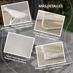Tumbona Plegable con Respaldo Ajustable Reposacabezas y Estructura de Metal 160x66x98 cm Gris y Blanco - Ogal.Es