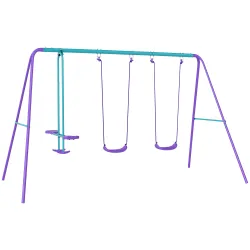 Juego de Columpios de Jardín de Metal con Altura Ajustable 2 Columpios y Balancín 280x140x176 cm Morado y Azul - Ogal.Es
