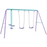 Juego de Columpios de Jardín de Metal con Altura Ajustable 2 Columpios y Balancín 280x140x176 cm Morado y Azul - Ogal.Es