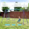Juego de Columpios de Jardín de Metal con Altura Ajustable 2 Columpios y Balancín 280x140x176 cm Morado y Azul - Ogal.Es