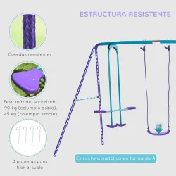 Juego de Columpios de Jardín de Metal con Altura Ajustable 2 Columpios y Balancín 280x140x176 cm Morado y Azul - Ogal.Es