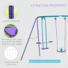 Juego de Columpios de Jardín de Metal con Altura Ajustable 2 Columpios y Balancín 280x140x176 cm Morado y Azul - Ogal.Es