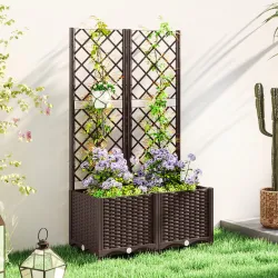 Jardinera con Enrejado de Plástico para Plantas Trepadoras con Drenaje y Amplio Espacio de Cultivo 80x40x135 cm ... - Ogal.Es