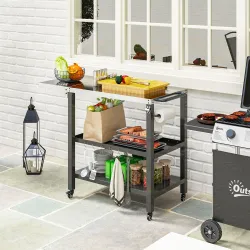 Carrito de Parrilla para Jardín Carro de Servicio con Encimera Estantes Lateral Plegable y Ruedas 116x50x86 cm N... - Ogal.Es