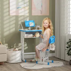 Juego de Escritorio y Silla Infantil de +6 Años Altura Ajustable con 1 Cajón y Estante para Libros 60x45x90-102 ... - Ogal.Es
