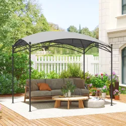 Cenador para Jardín con Techo Resistente Cúpula Elegante y Estructura Metálica con Estacas 290x194,5x256 cm Gris - Ogal.Es
